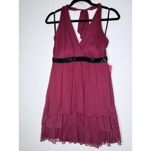 Womens Babydoll Halter Mini Dress L Sheer Ruffled Crochet‎ Lace Whimsygoth Party